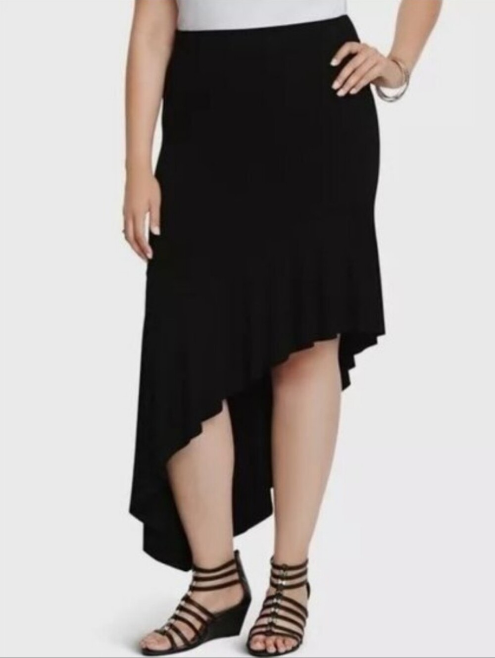 Torrid Black Asymmetrical Ruffle-Hem  Maxi Skirt